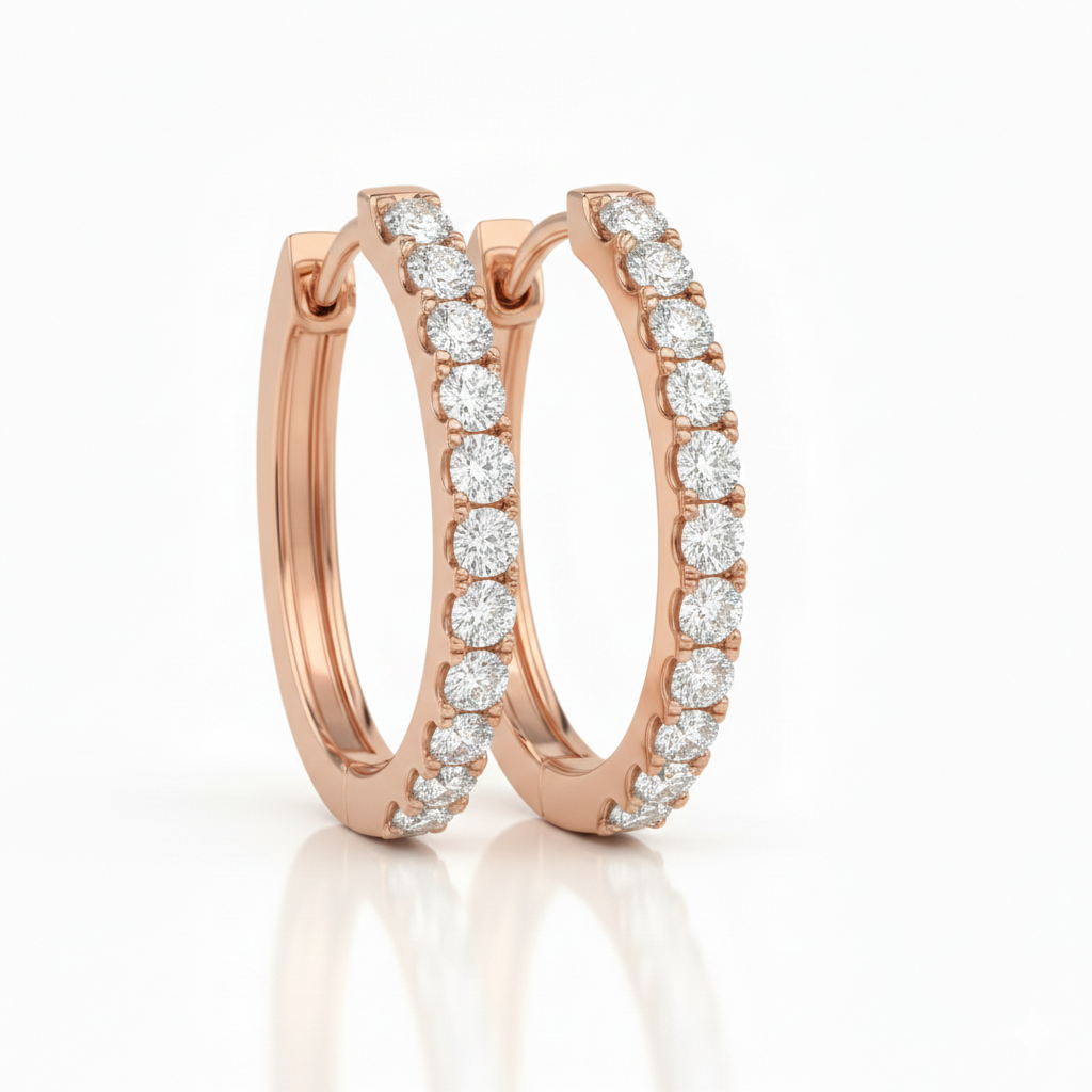 18K White Gold Grain Set Oval Hoop Diamond Earrings 0.98CT