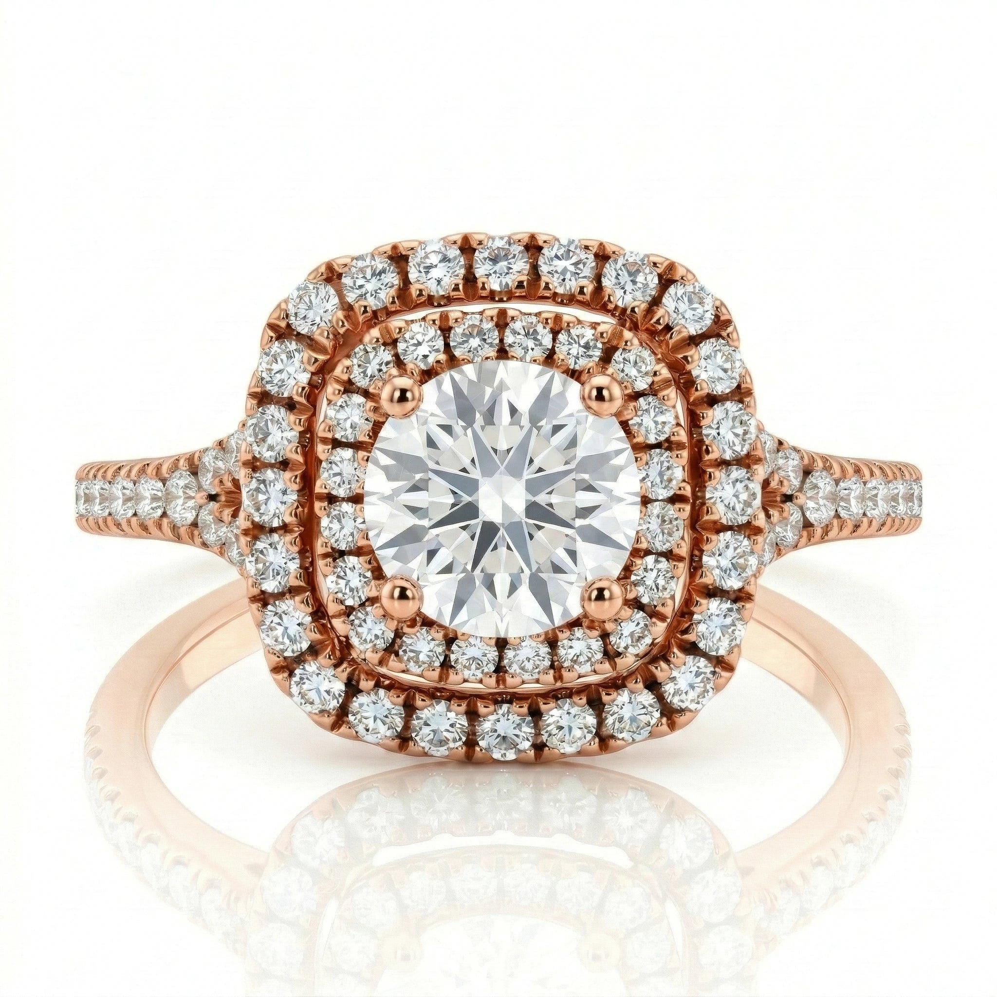 0.55ct GIA Round Cut Natural Diamond Double Halo Setting Engagement Ring Chloe's Jewellers