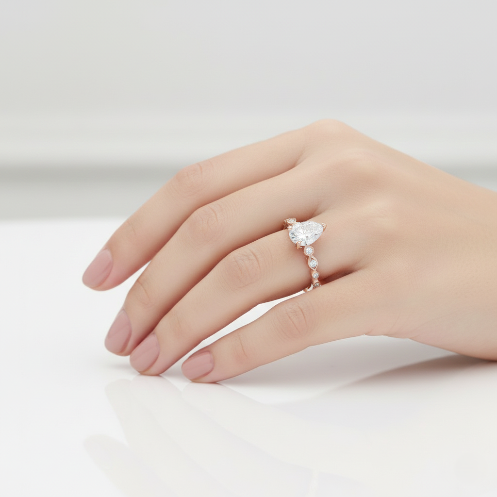 Natural Pear Shape Shoulder Diamond Engagement Ring 0.73ct