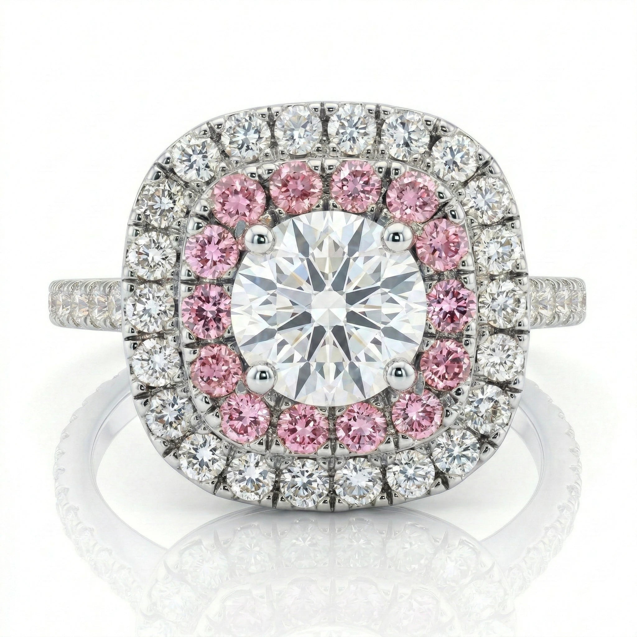 0.70ct GIA Round Cut Natural Fancy Pink Blue Diamond Double Halo Setting Engagement Ring Chloe's Jewellers