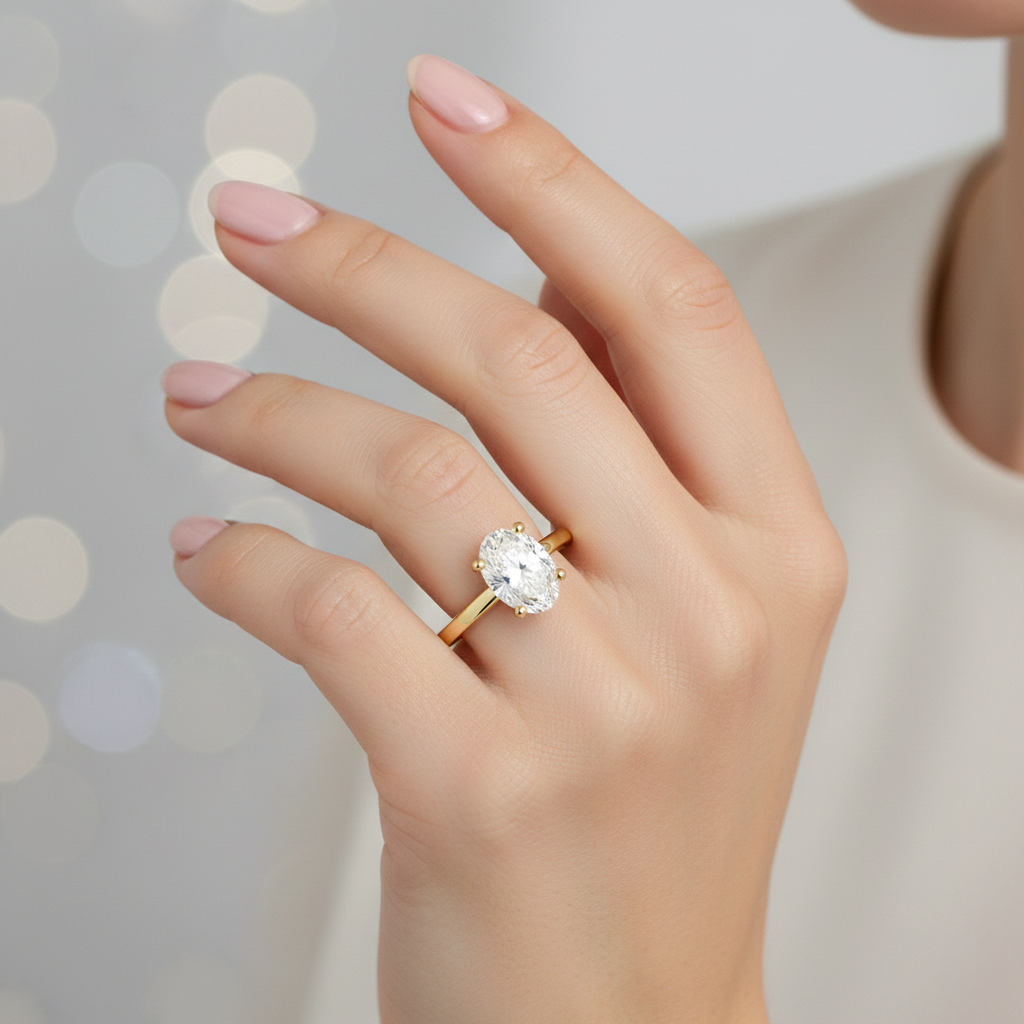 Natural Oval Cut Solitaire Setting Engagement Ring