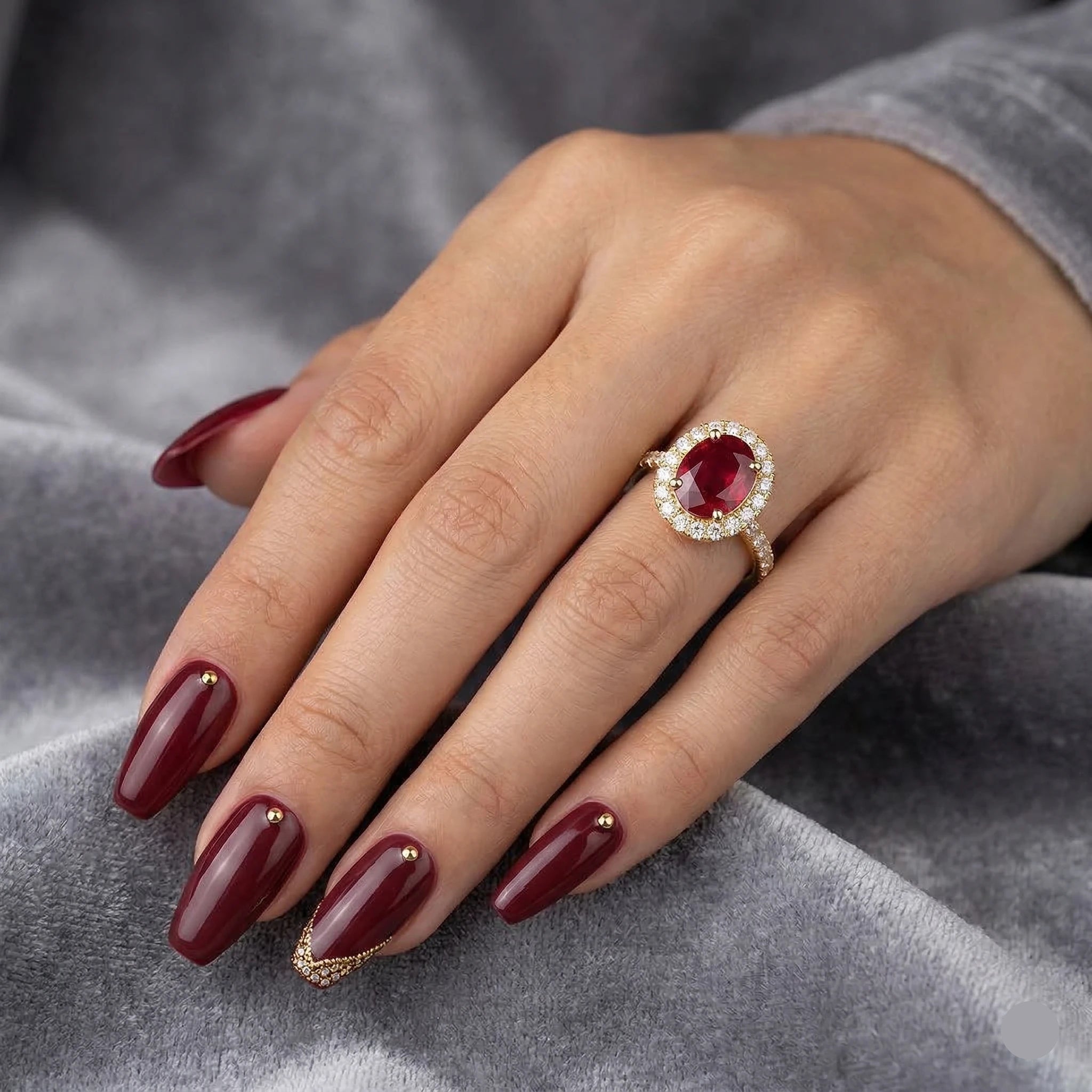2.02ct Thai Ruby Ring – Oval Halo Setting, 18K Gold, E VS1 Diamonds