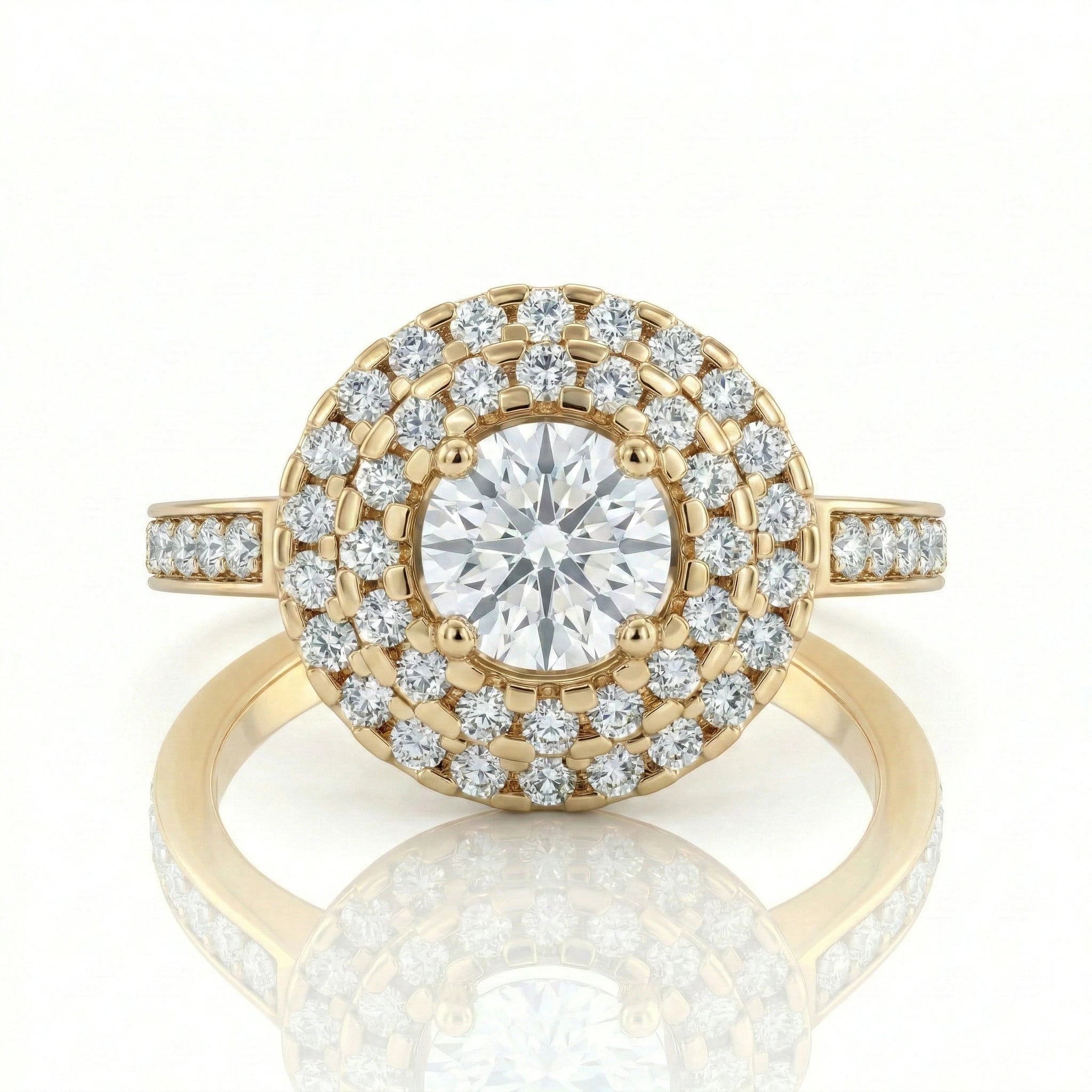 0.54ct GIA Round Cut Natural Diamond Double Halo Setting Engagement Ring