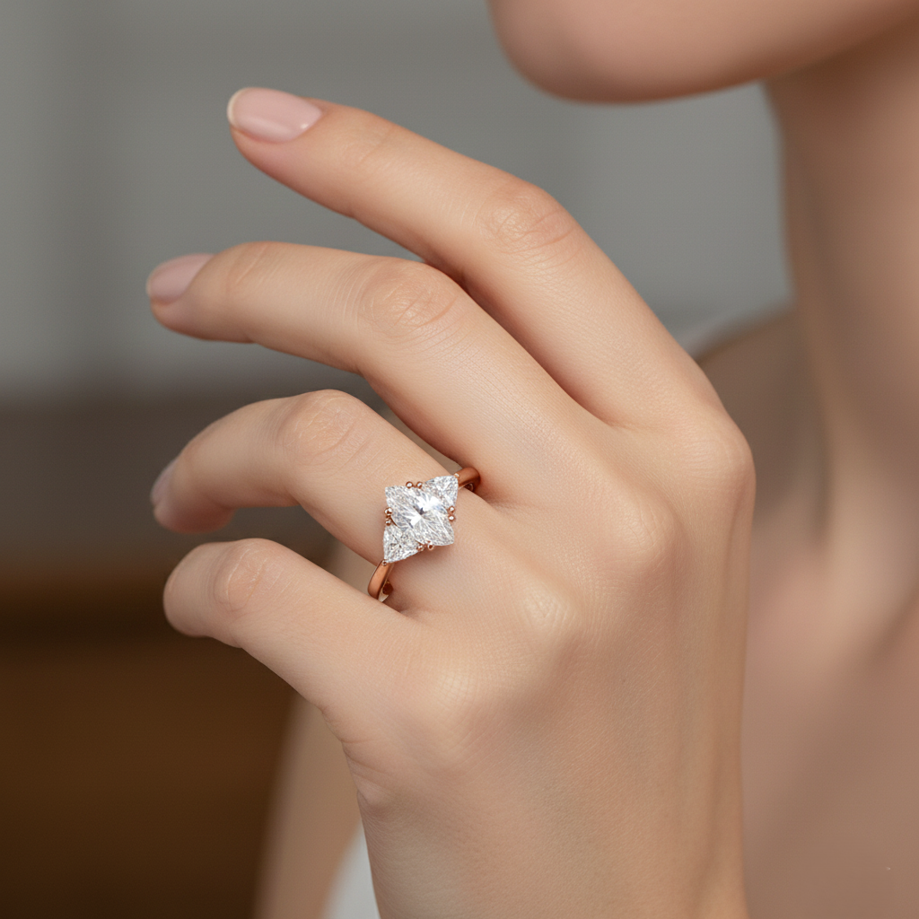 Natural Marquise Diamond Trilogy Setting Engagement Ring