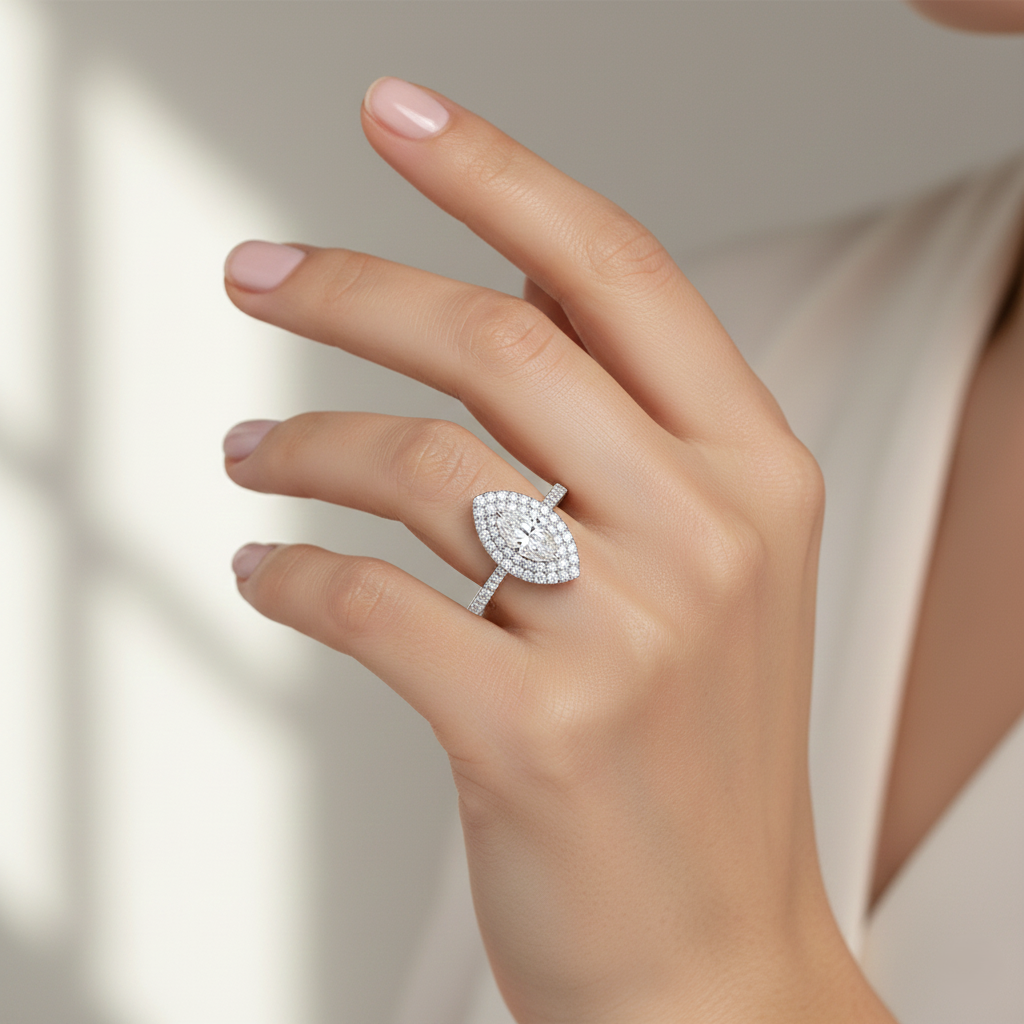 Daisy Double Halo Marquise Cut Diamond Ring