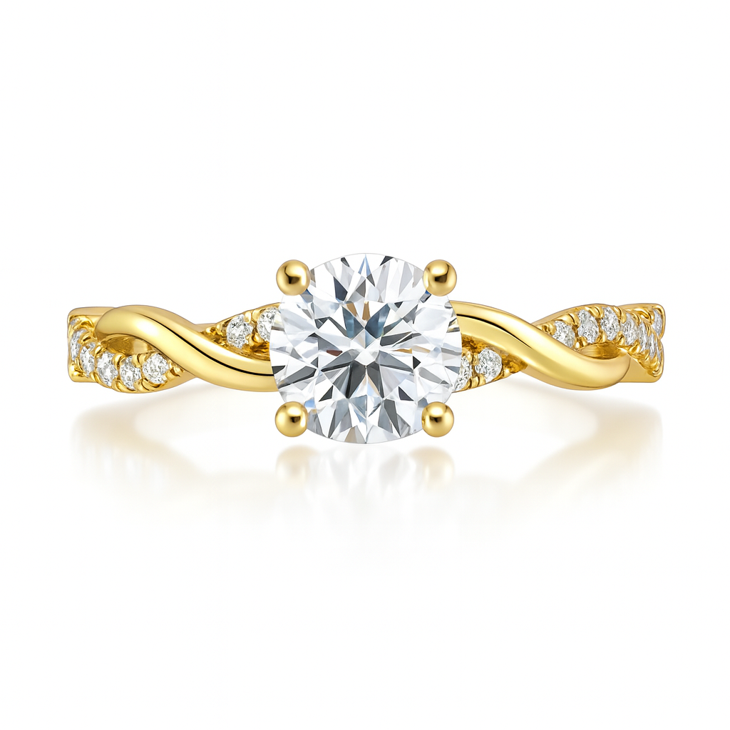 Natural Round Diamond Twisted Band Engagement Ring 0.90ct