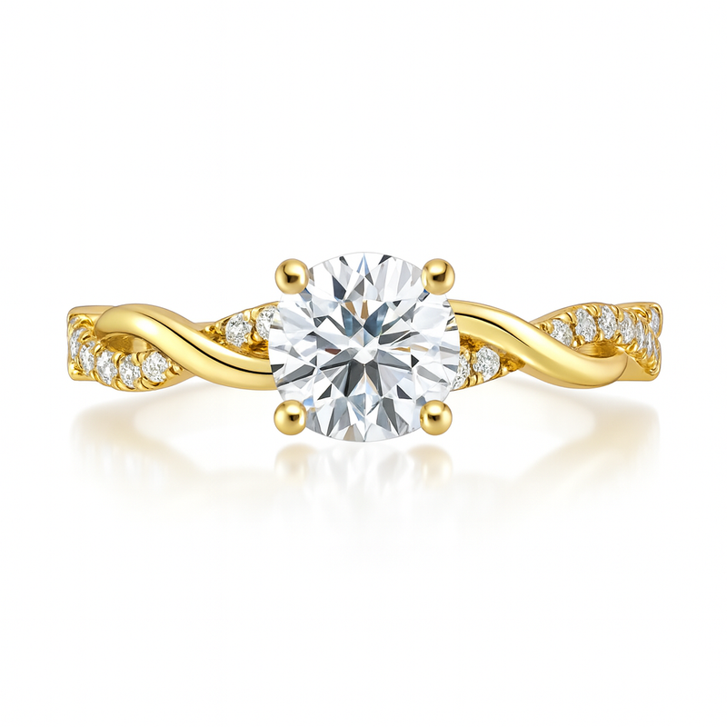 Natural Round Diamond Twisted Band Engagement Ring 0.90ct