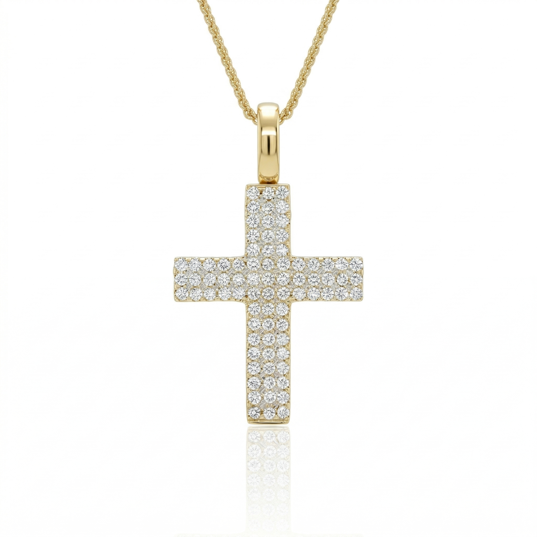 0.78ct Natural Diamond Cross Pendant Necklace in 18K Yellow Gold