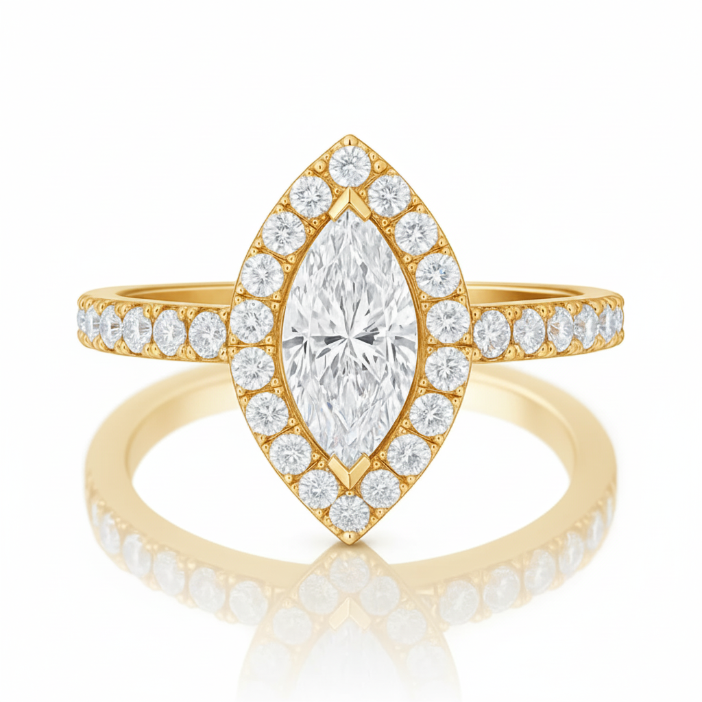 18k White Gold 0.50ct Marquise Diamond Halo Engagement Ring