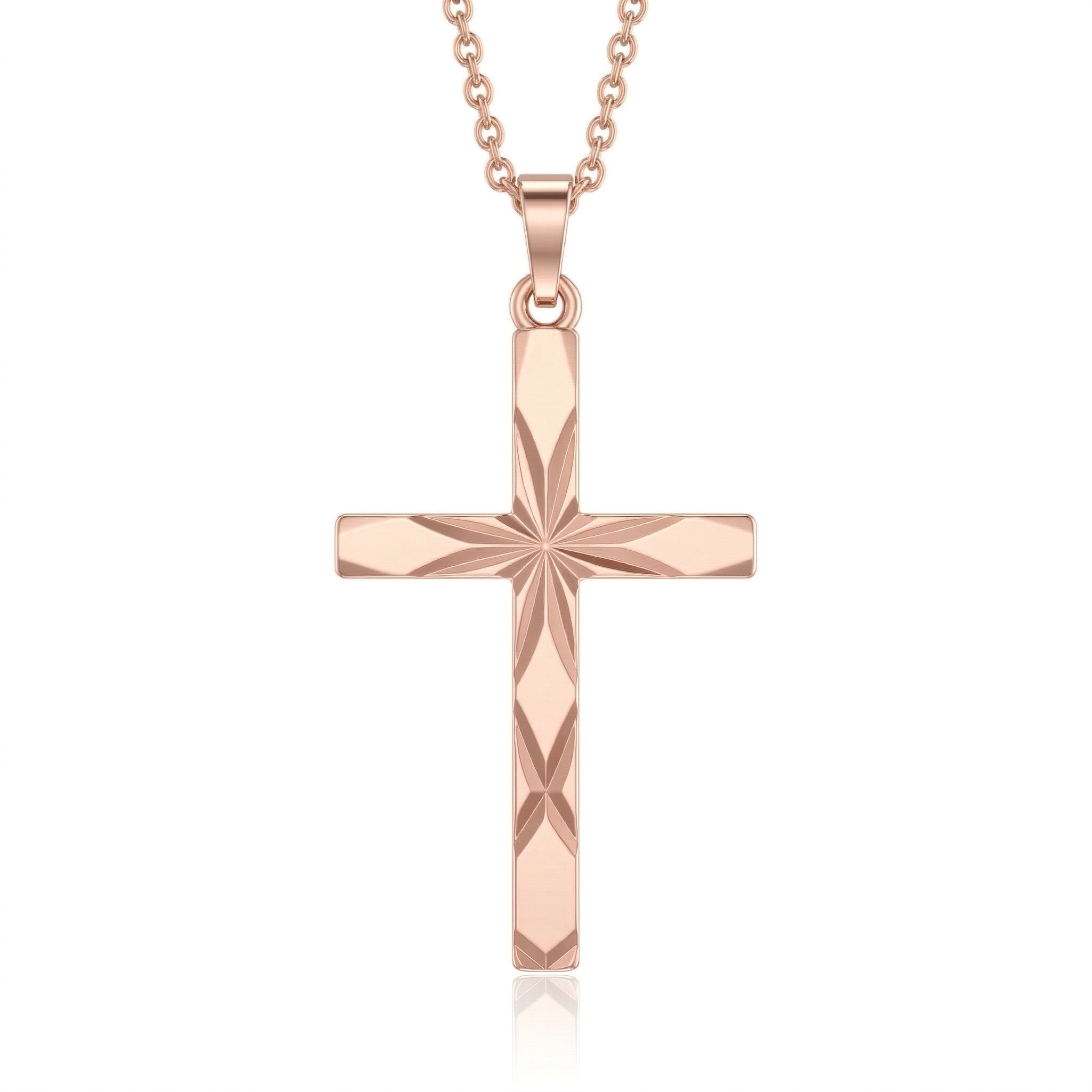 18K Rose Gold Cross Pendant Necklace, 16 Inches Chain