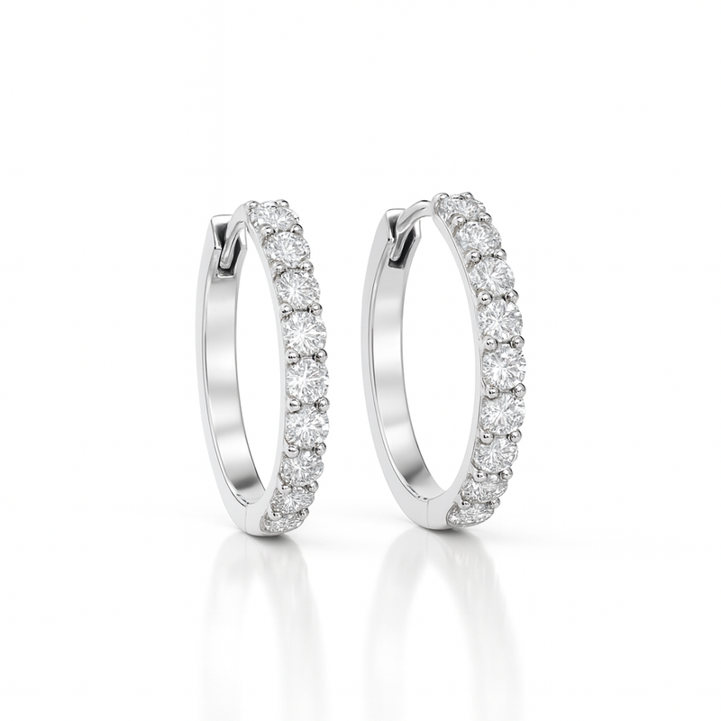 18K White Gold Grain Set Hoop Diamond Earrings 0.48CT