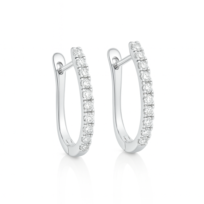 18K White Gold Grain Set Oval Hoop Diamond Earrings 0.20CT