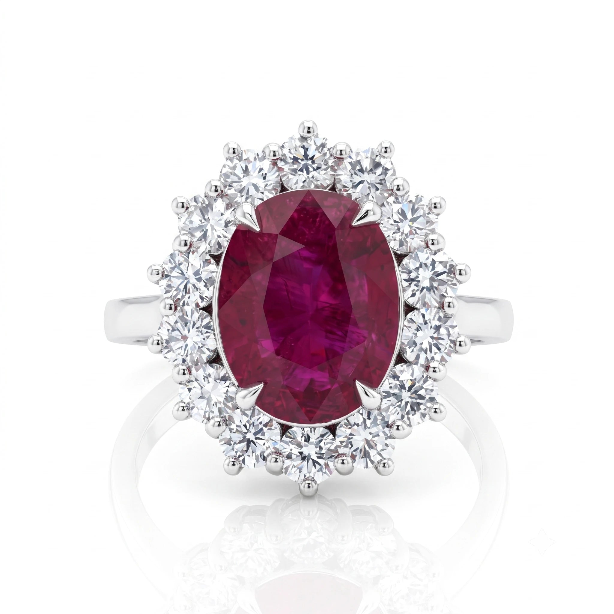 2.90ct Oval Shape Thai Ruby Halo Set Engagement Ring  - Platinum