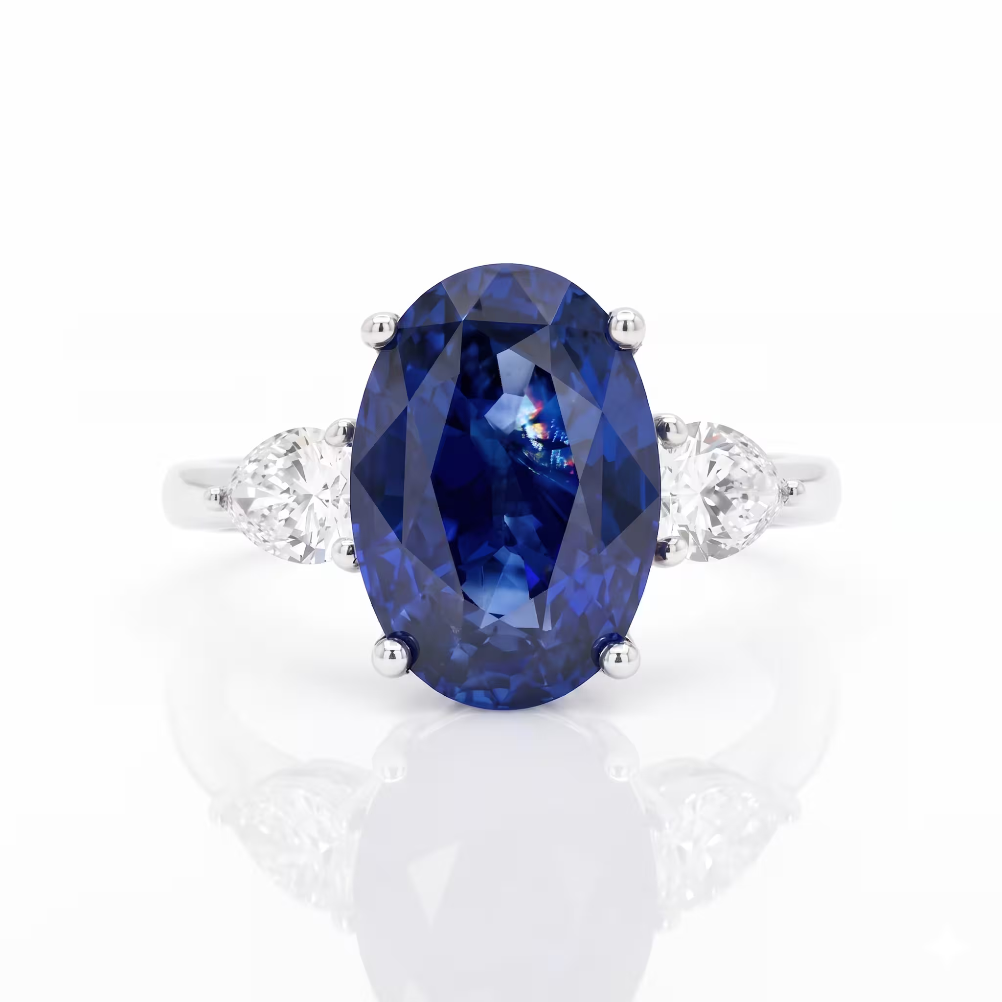 4.87ct Oval Cut Blue Sapphire Side Pear Stone Engagement Ring - Platinum Chloe's Jewellers