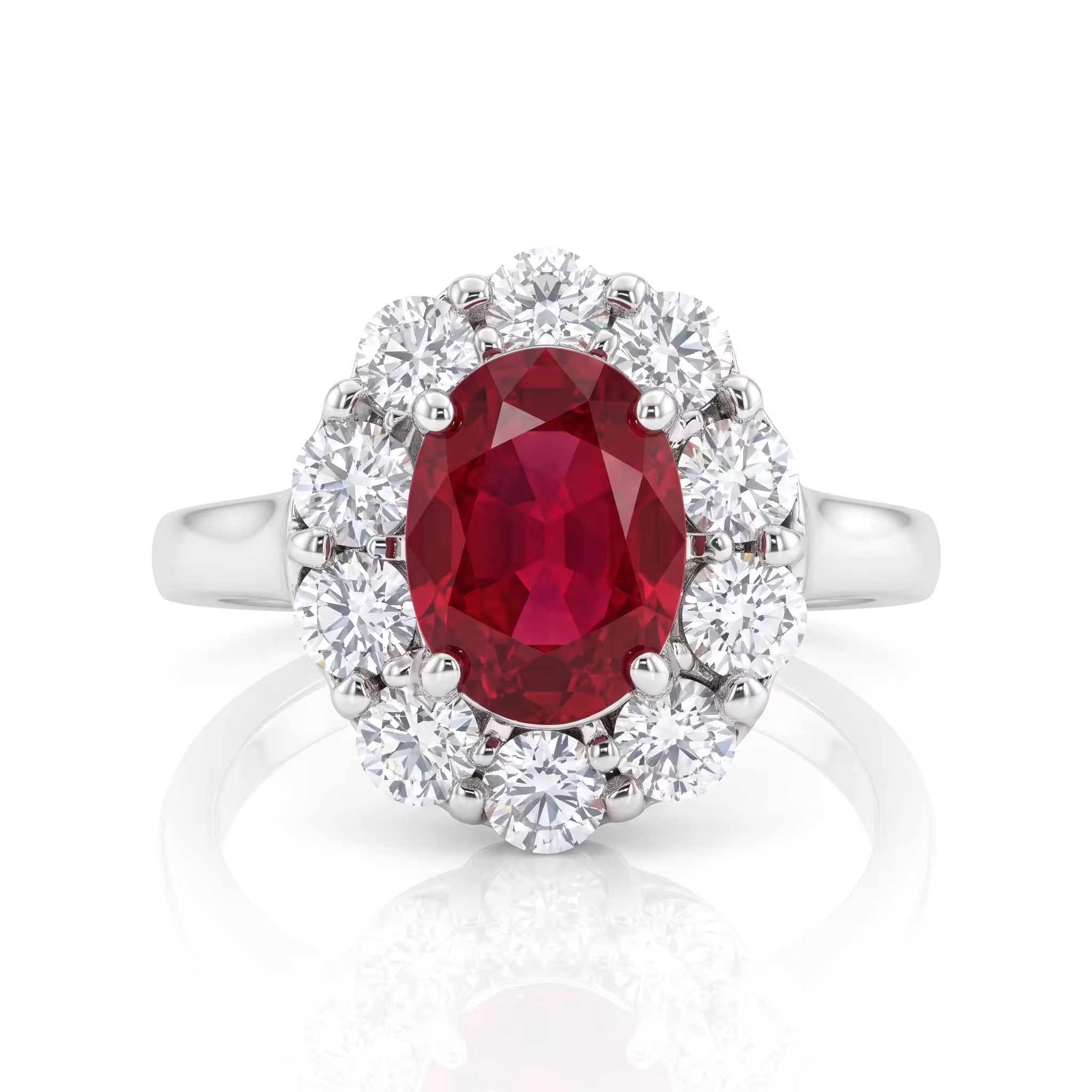 1.00ct Oval Shape African Ruby Halo Set Ring  - 18K Gold Chloe's Jewellers