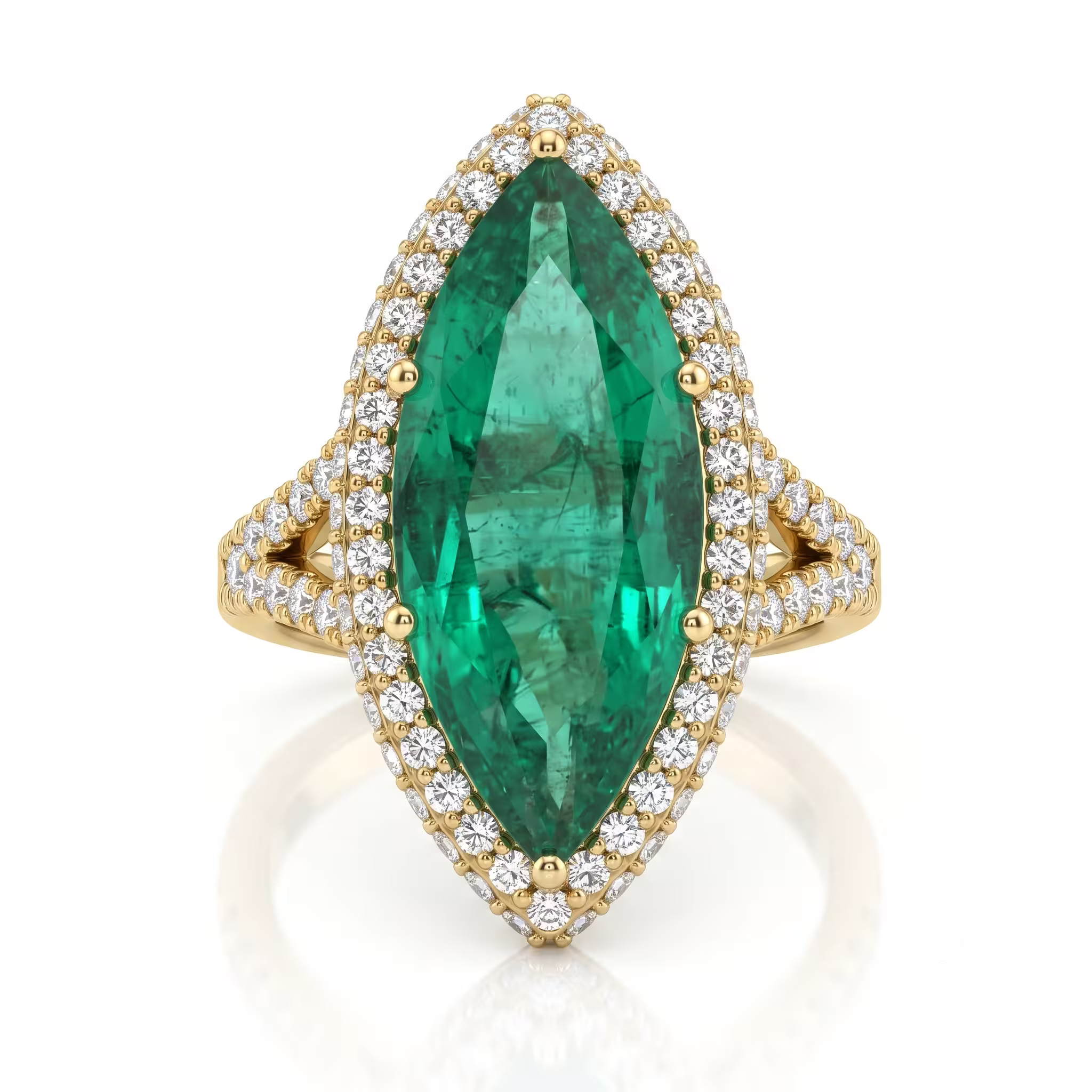 4.60ct Marquise Cut Colombian Emerald Halo Setting Engagement Ring - 18K Gold