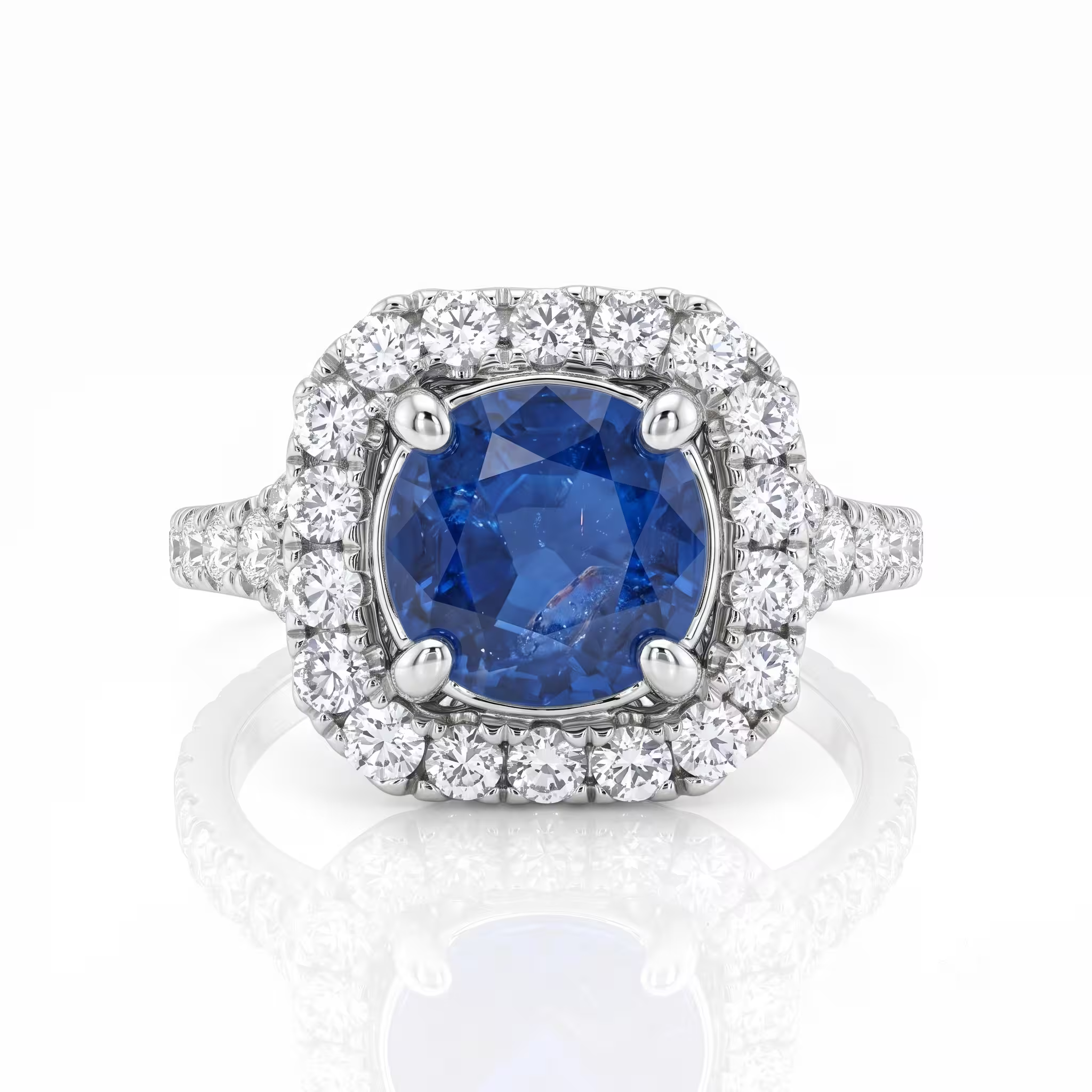 1.20ct Round Cut Blue Sapphire Halo Set Engagement Ring - 18K Gold Chloe's Jewellers