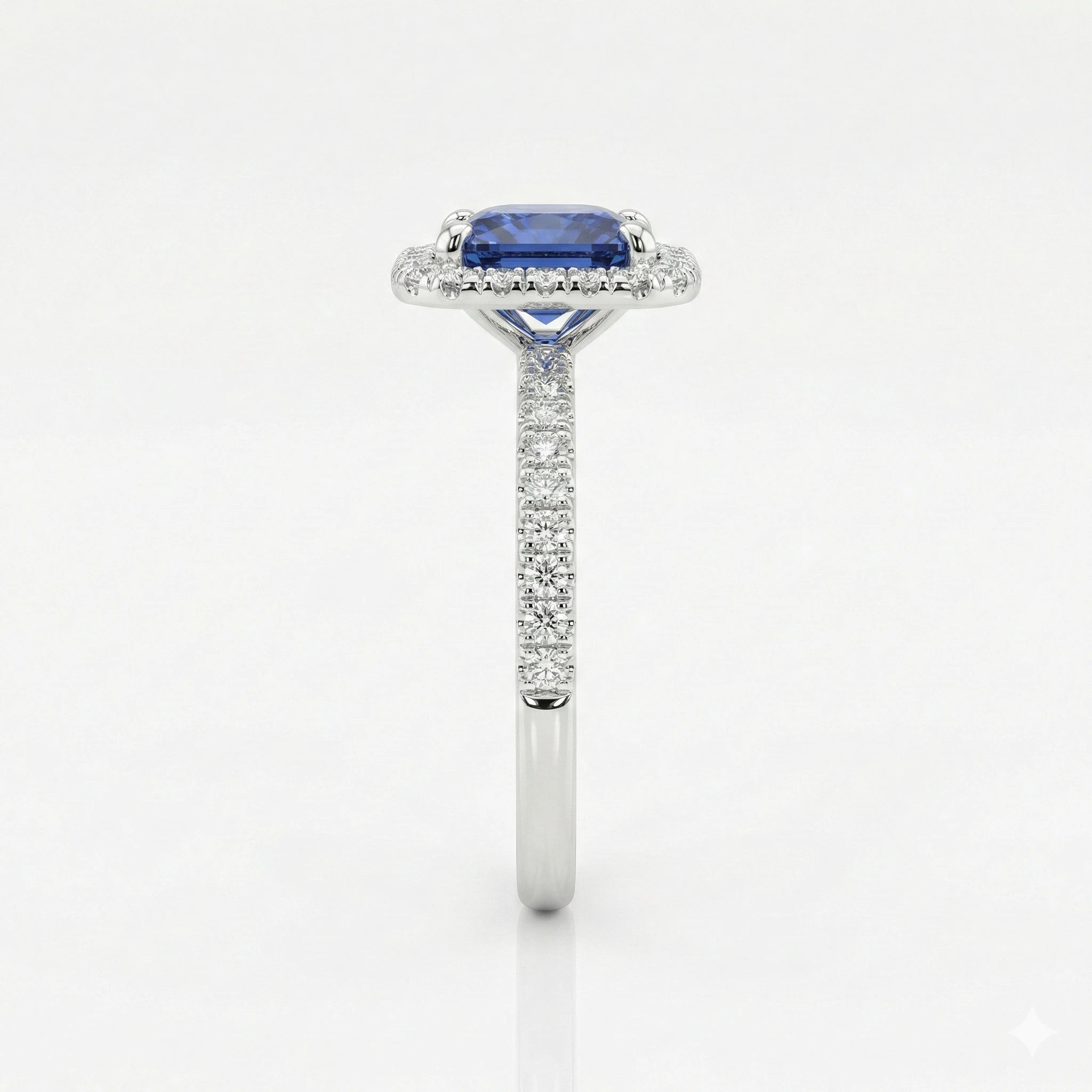 1.50ct Cushion Cut Blue Sapphire Halo Setting Engagement Ring Chloe's Jewellers