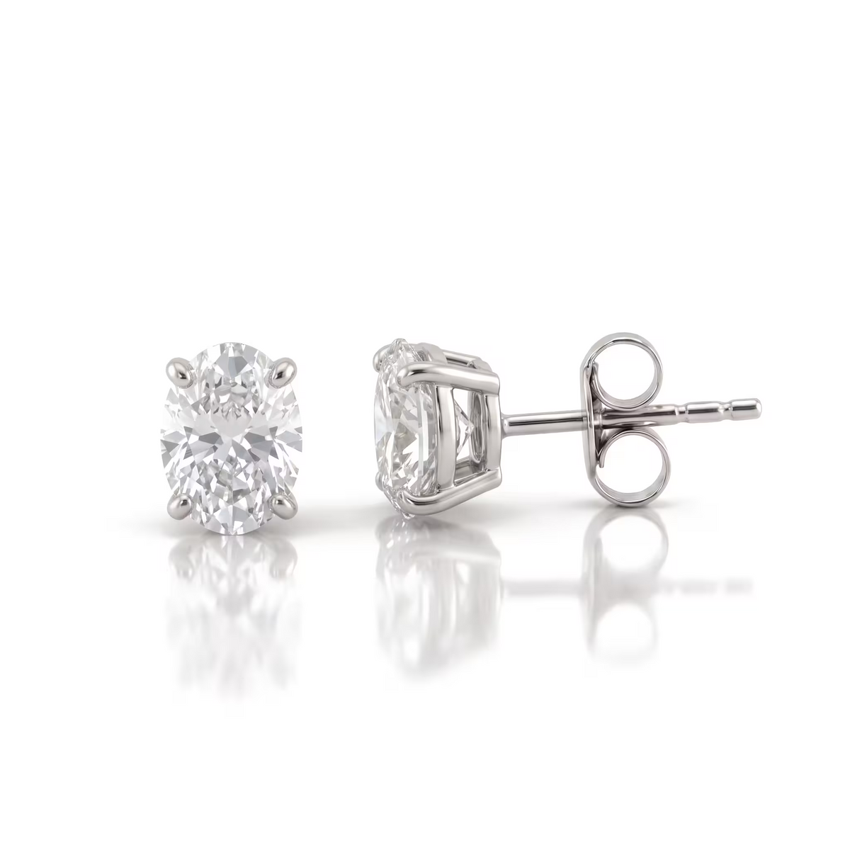 Oval Cut Lab Grown Diamond 18K Yellow Gold Stud Earrings