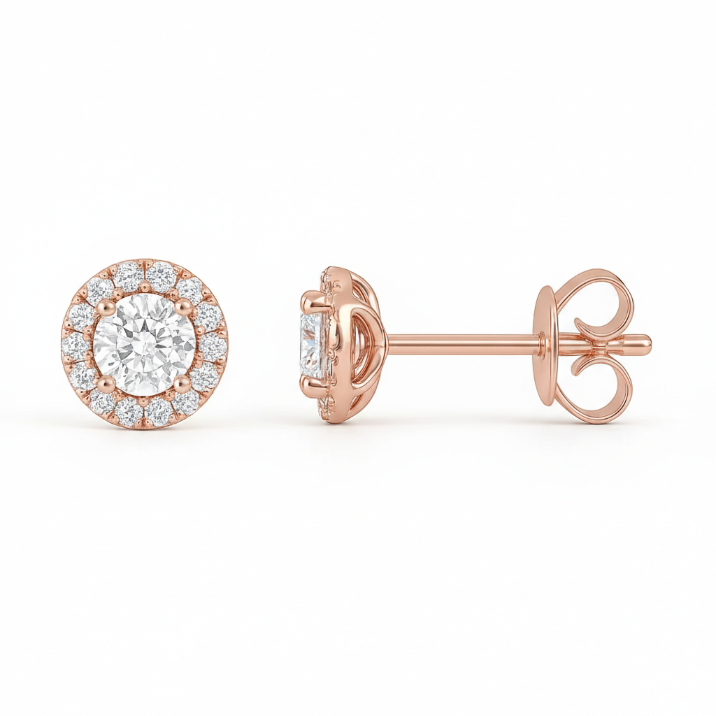 Diamond Halo Stud Earrings 1.10ct 18k White Gold