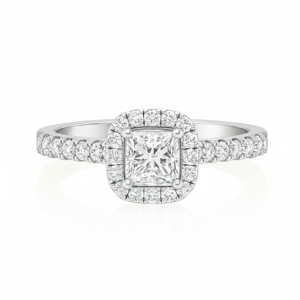 Peony Halo Princess Cut Diamond Ring
