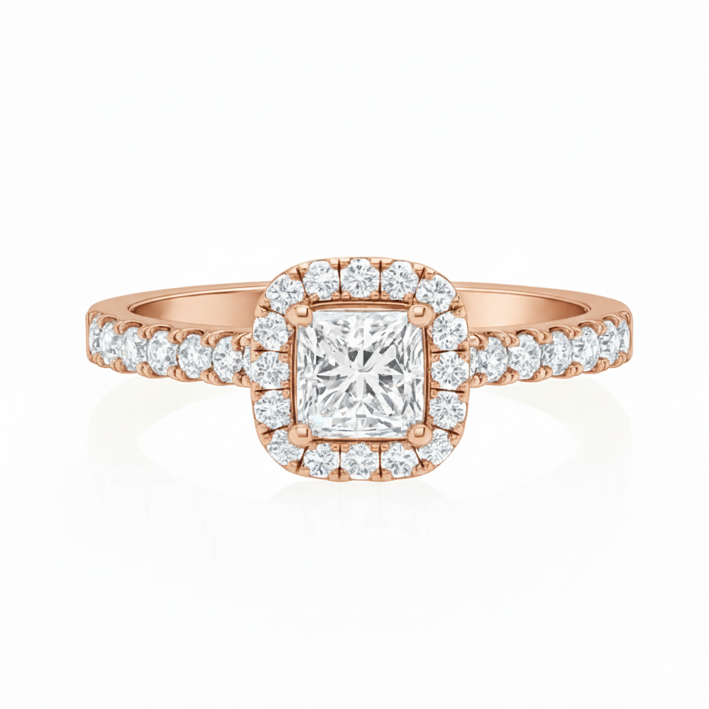 Peony Halo Princess Cut Diamond Ring