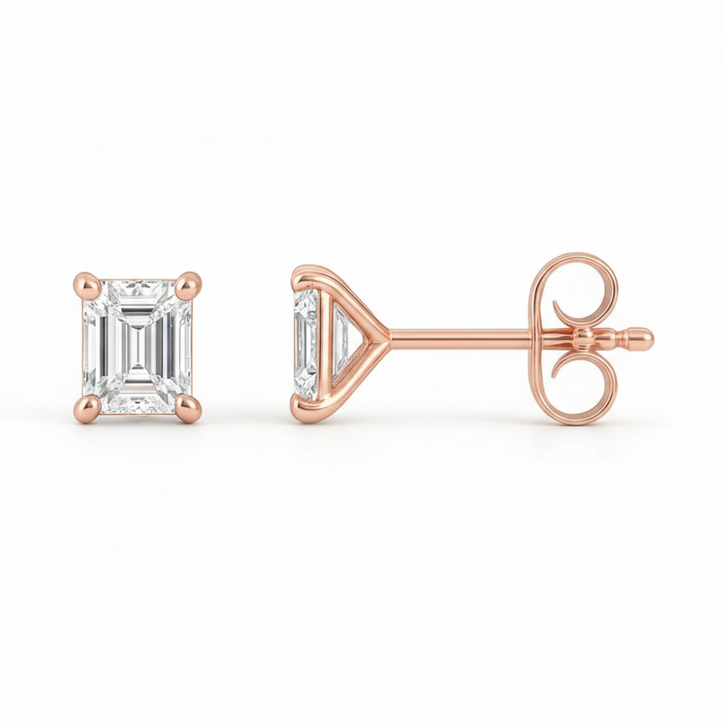 Emerald Cut Diamond Stud Earrings 0.75ct 18k White Gold