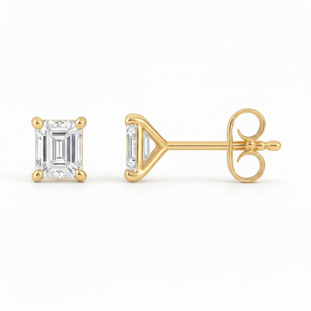 Emerald Cut Diamond Stud Earrings 0.75ct 18k White Gold