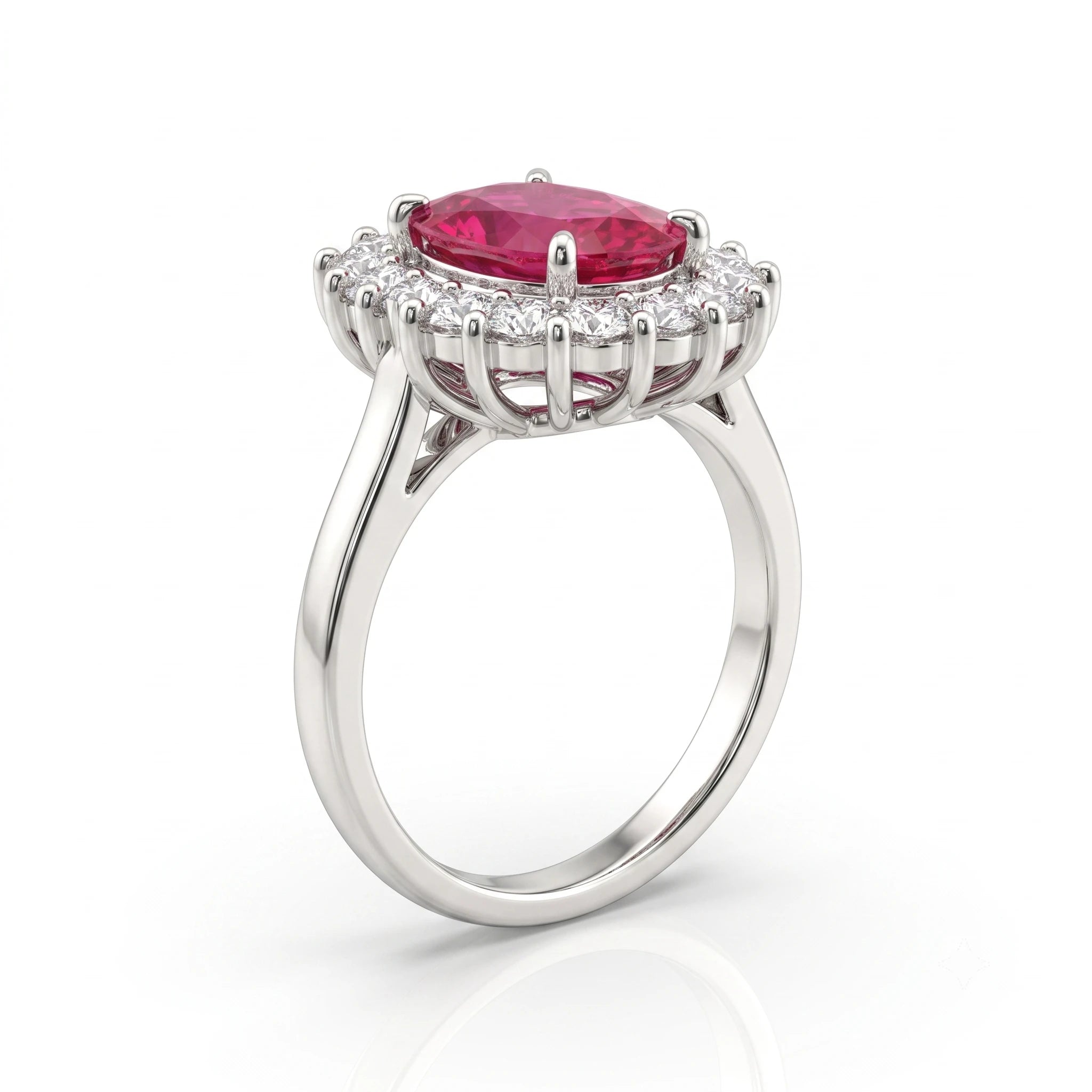 2.90ct Oval Shape Thai Ruby Halo Set Engagement Ring  - Platinum