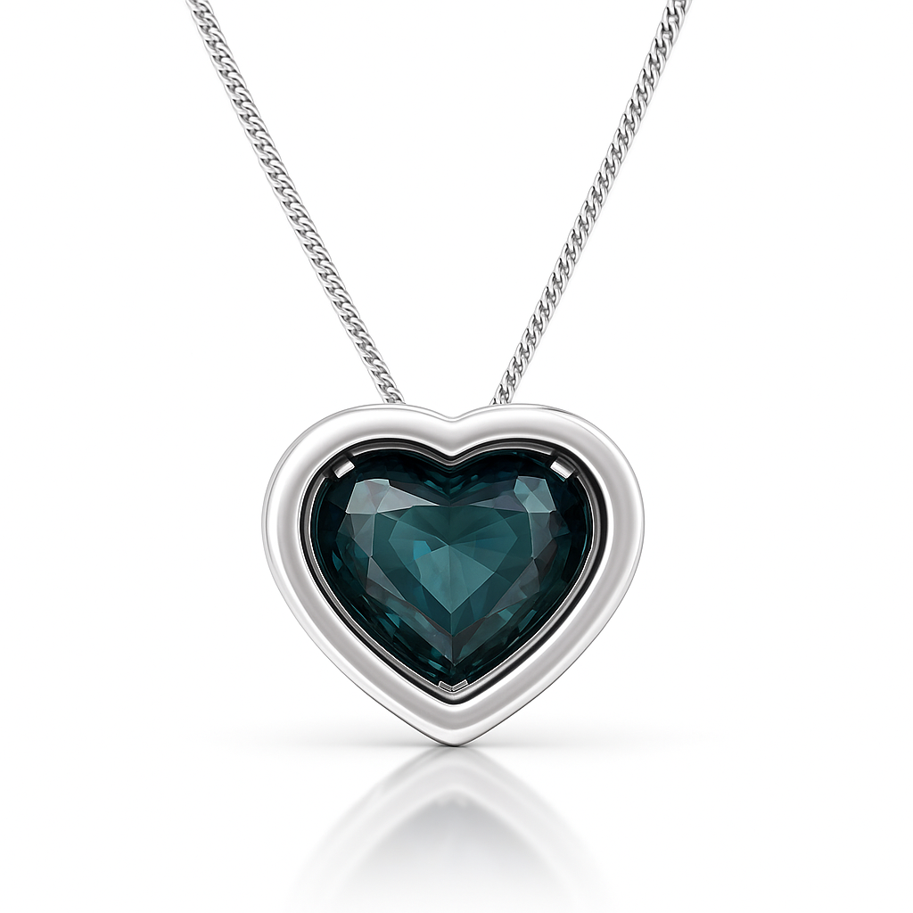 Heart Green Sapphire Pendant – 2.36ct, 18K White Gold, Diamond Halo