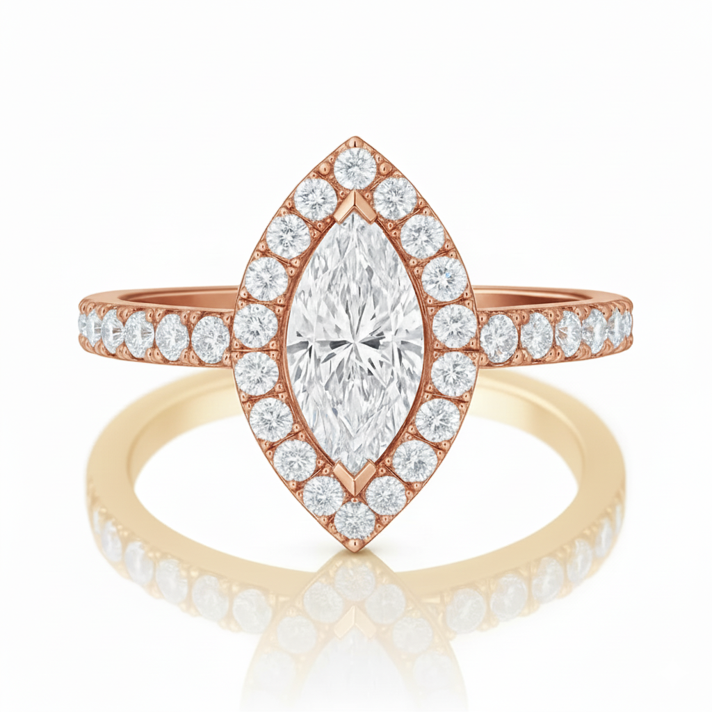 18k White Gold 0.50ct Marquise Diamond Halo Engagement Ring