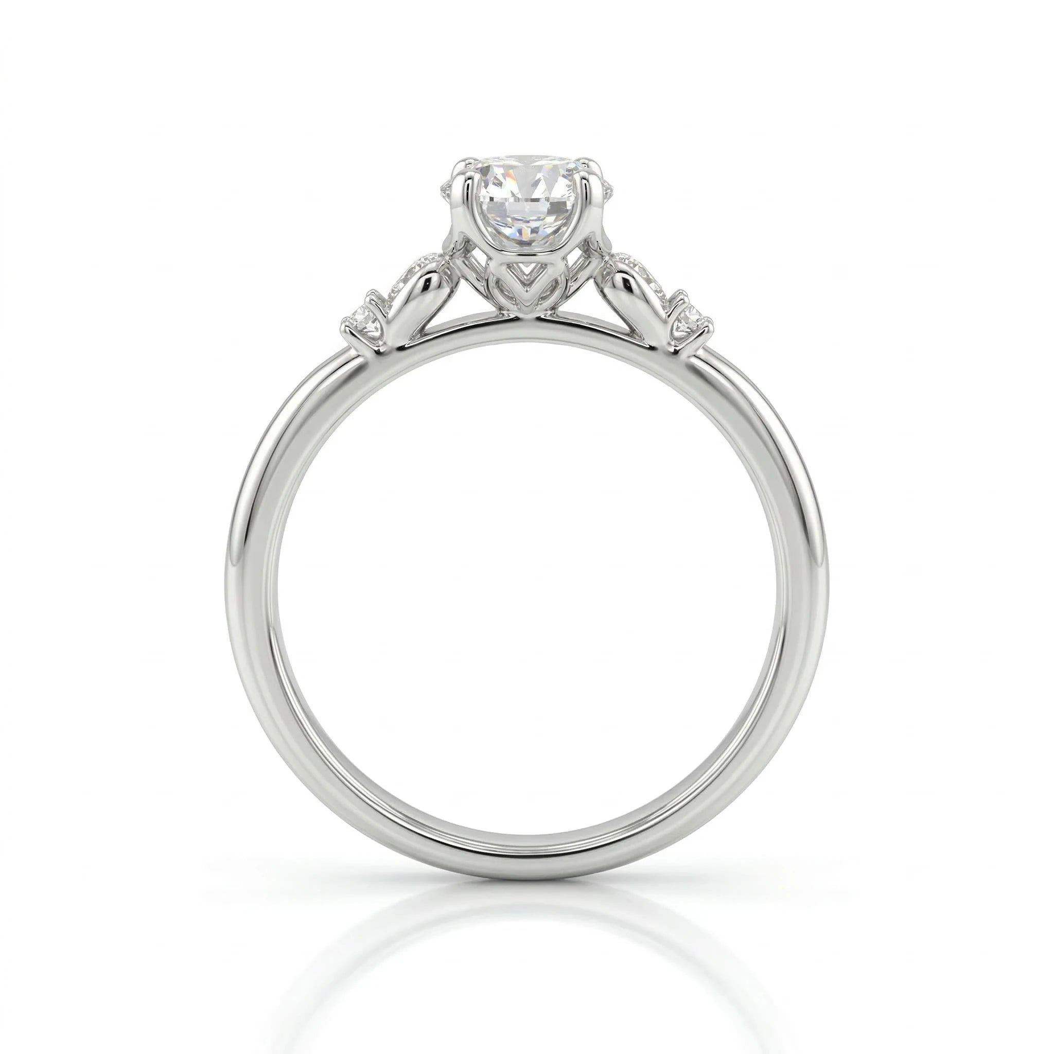 0.70ct GIA Round cut Natural Diamond Engagement Ring with 2 Side Stones