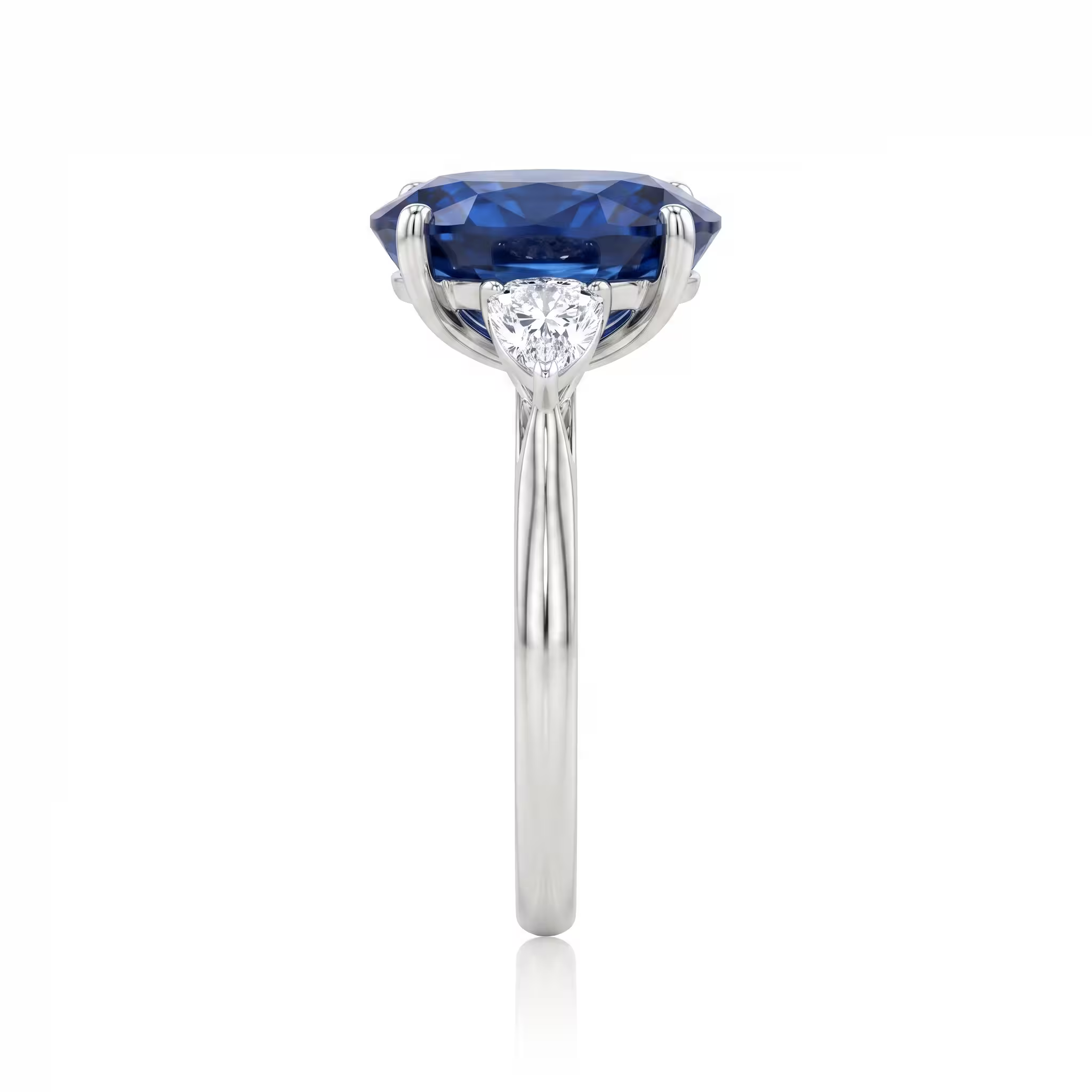 4.87ct Oval Cut Blue Sapphire Side Pear Stone Engagement Ring - Platinum Chloe's Jewellers