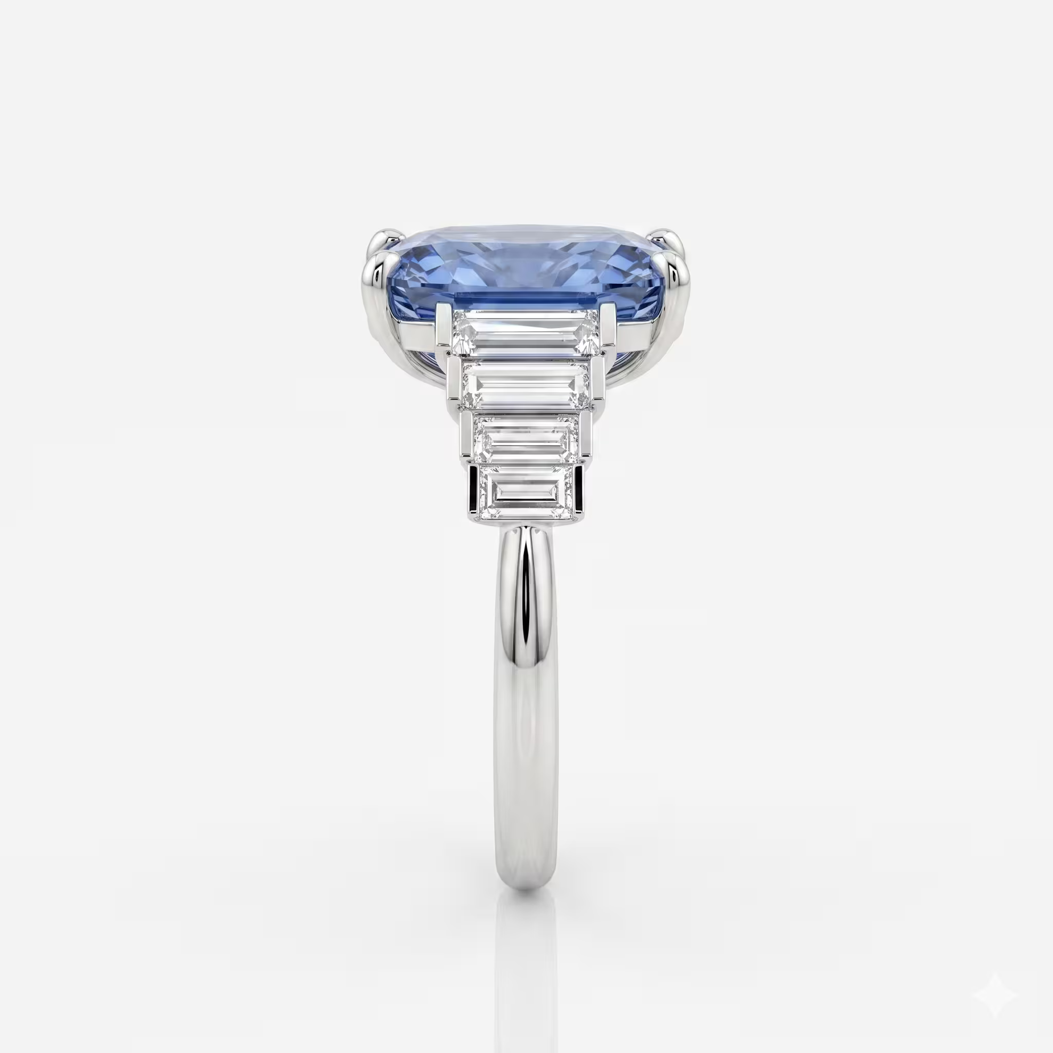 6.02ct Elongated Cushion Cut Sapphire Side Baguette Stone Engagement Ring - 18K Gold Chloe's Jewellers