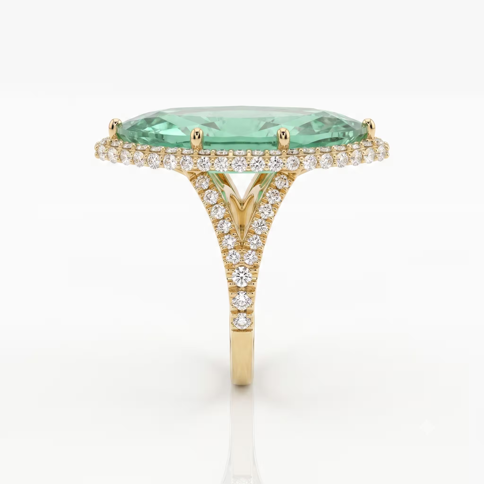 4.60ct Marquise Cut Colombian Emerald Halo Setting Engagement Ring - 18K Gold
