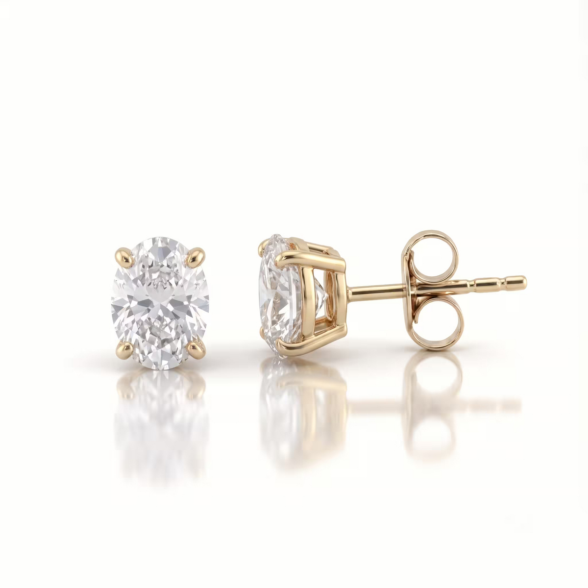 Oval Cut Lab Grown Diamond 18K Yellow Gold Stud Earrings
