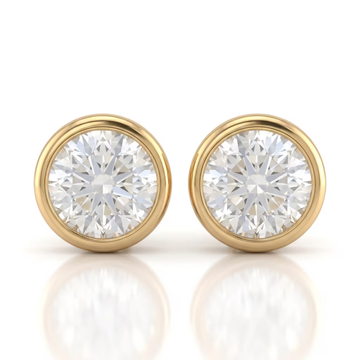Round Cut Lab Grown Diamond 18ct Yellow Gold Bezel Set Stud Earrings