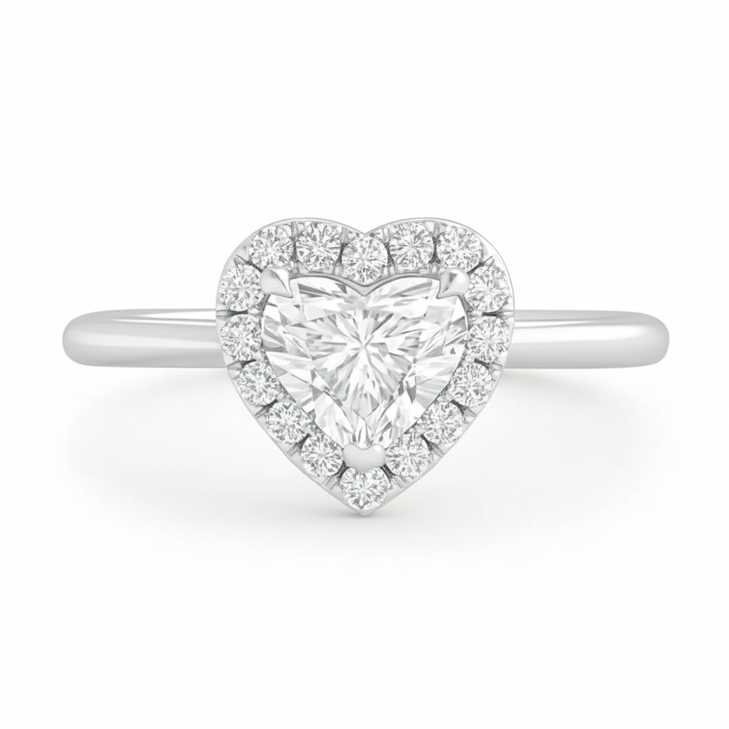 Poppy Heart Halo Diamond Ring – 18K Gold or Platinum