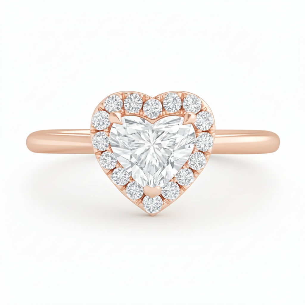Poppy Heart Halo Diamond Ring – 18K Gold or Platinum