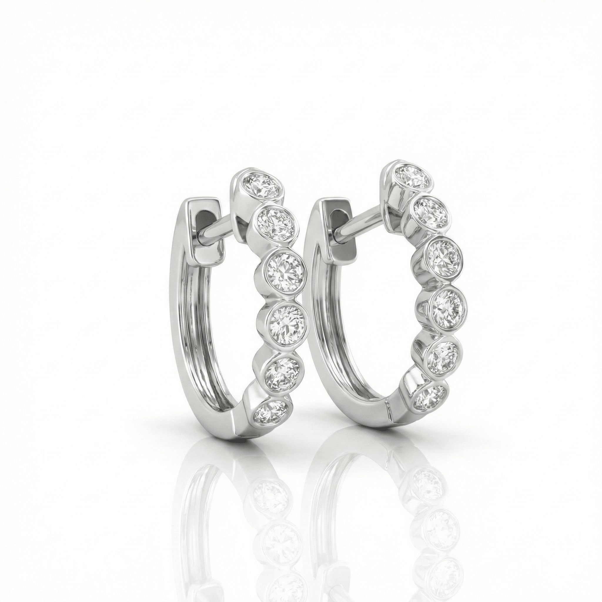 18K White Gold Bezel Set Brilliant Cut Diamond Round Hoop Earrings 0.24CT