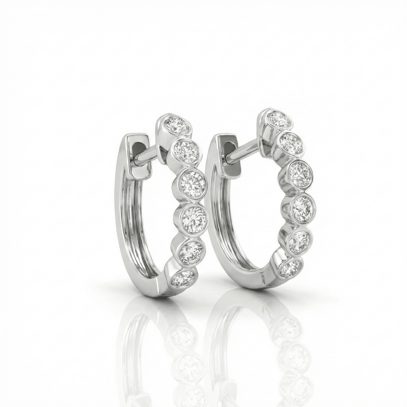 18K White Gold Bezel Set Brilliant Cut Diamond Round Hoop Earrings 0.24CT