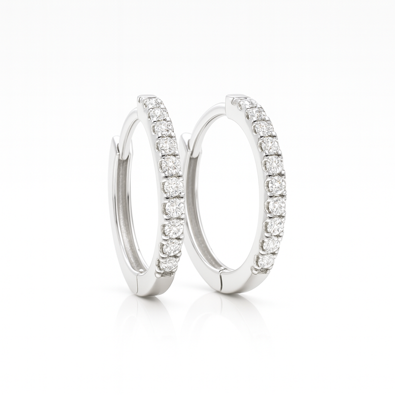 18K White Gold Grain Set Hoop Diamond Earrings 0.29CT