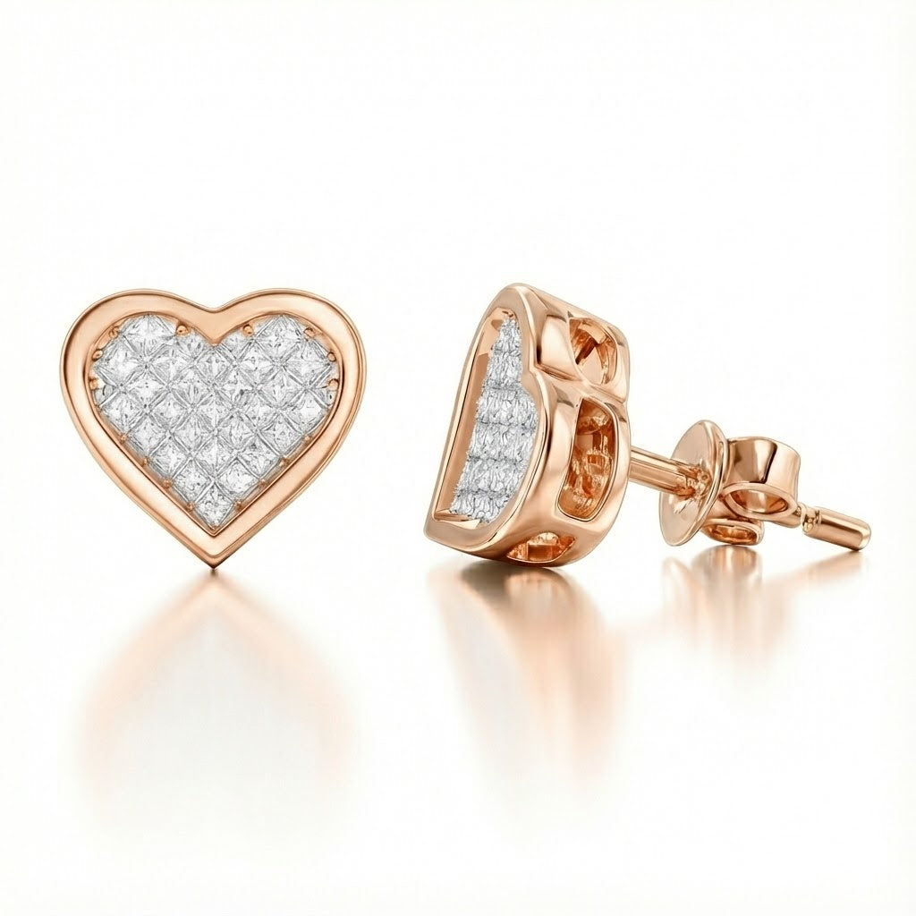 1.00ct Cluster Diamond Heart Shape Stud Earring, 18ct White Gold Chloe's Jewellers