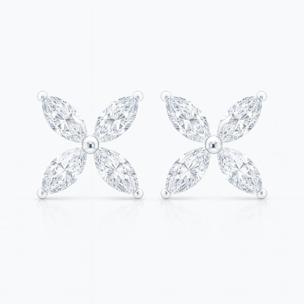Marquise Diamond Claw Set Stud Earring