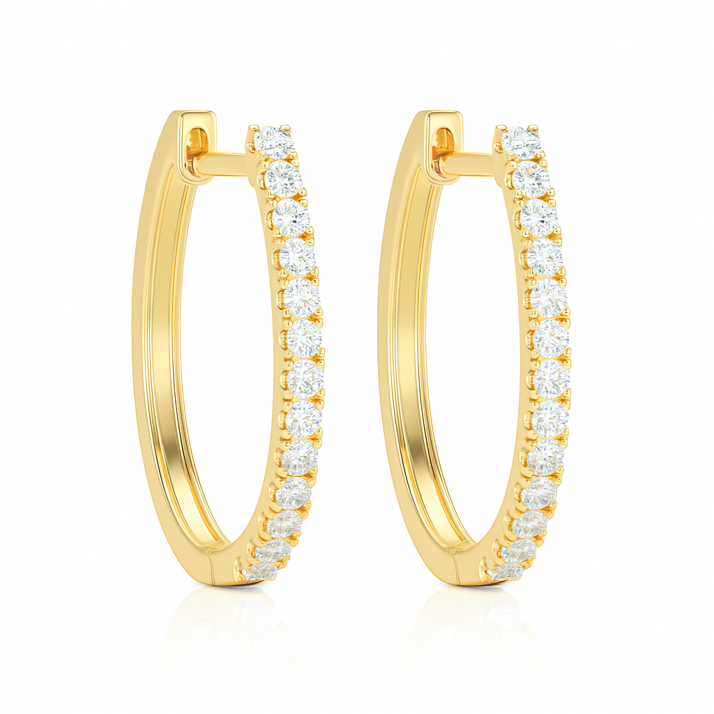 Grain Set Oval Hoop Diamond Earrings 0.24CT