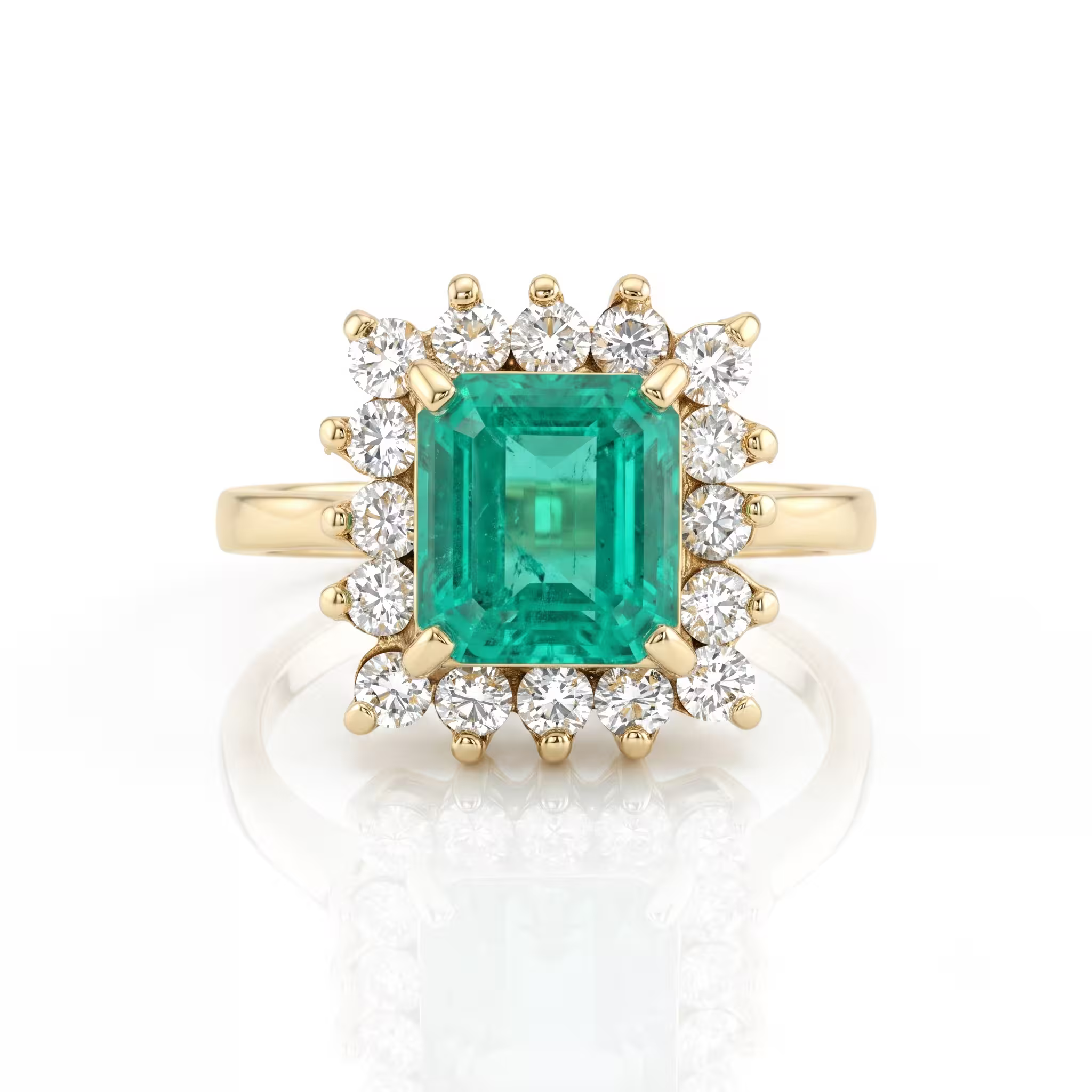 1.68ct Square Emerald Cut Colombian Emerald Halo Engagement Ring - 18K Gold