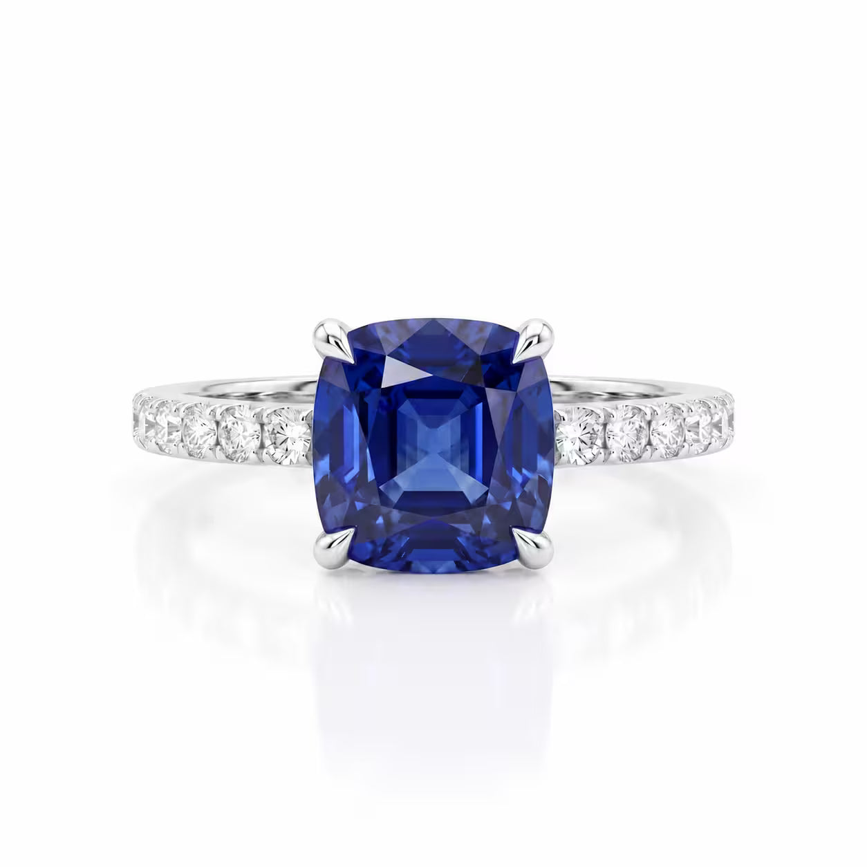 1.58ct Cushion Cut Blue Sapphire Engagement Ring - Platinum Chloe's Jewellers
