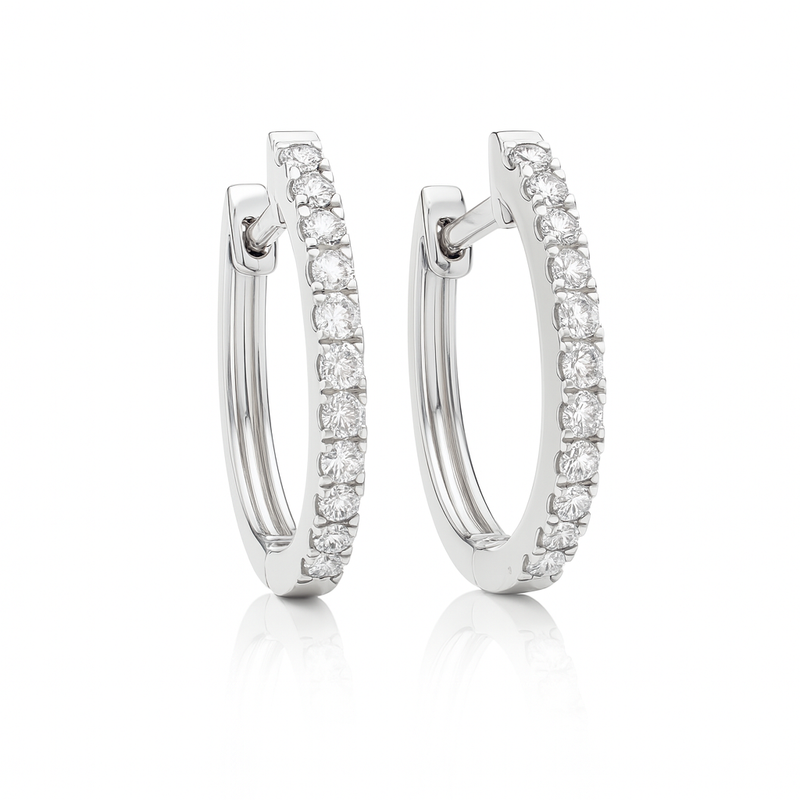 18K White Gold Grain Set Oval Hoop Diamond Earrings 0.29CT