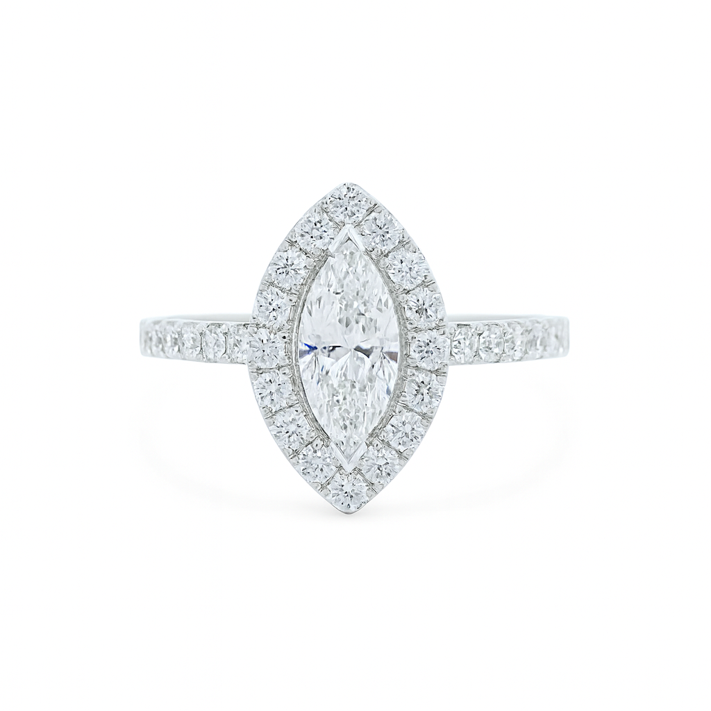 18k White Gold 0.50ct Marquise Diamond Halo Engagement Ring