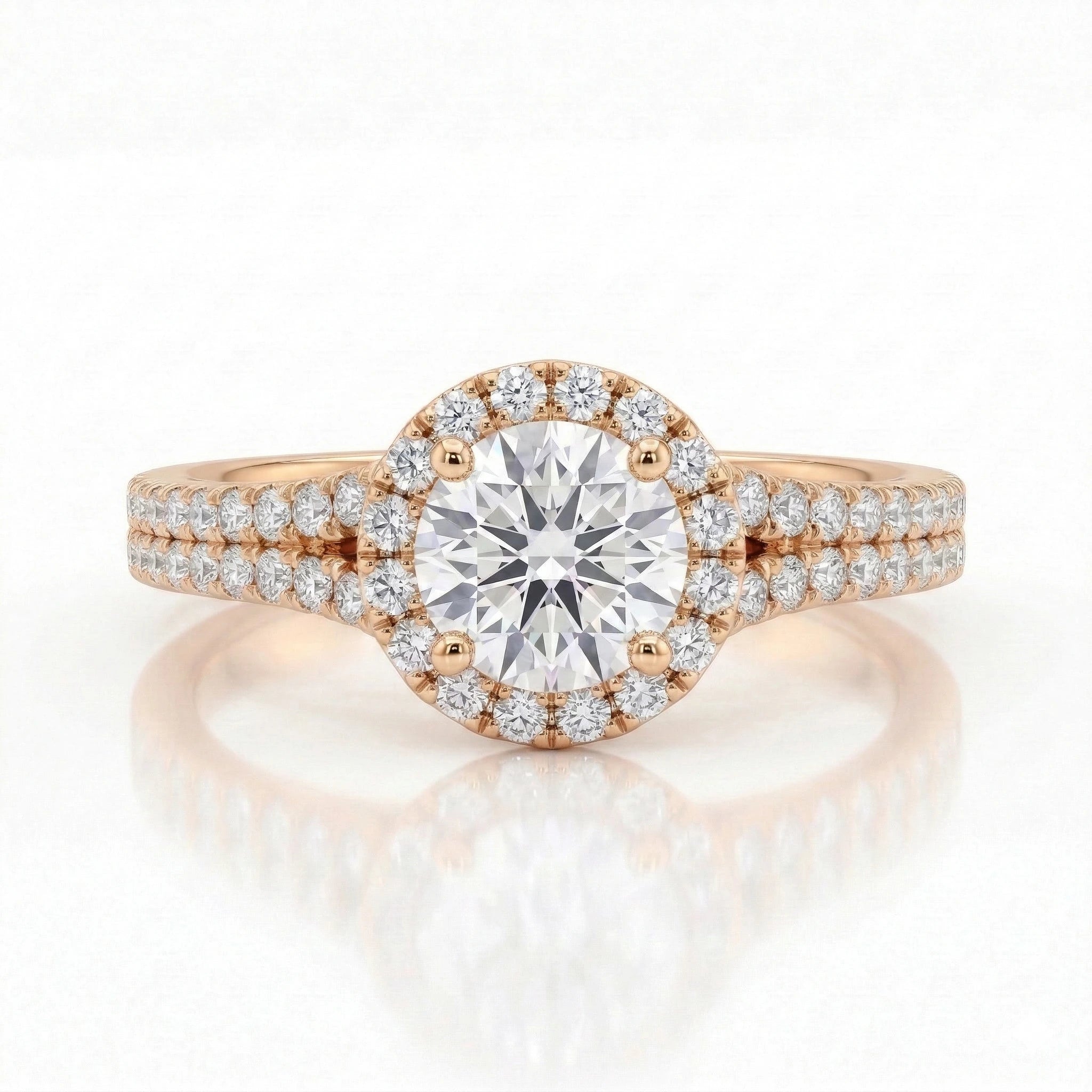 0.43ct GIA Round Cut Natural Diamond Halo Setting Engagement Ring, D / VS1 Chloe's Jewellers